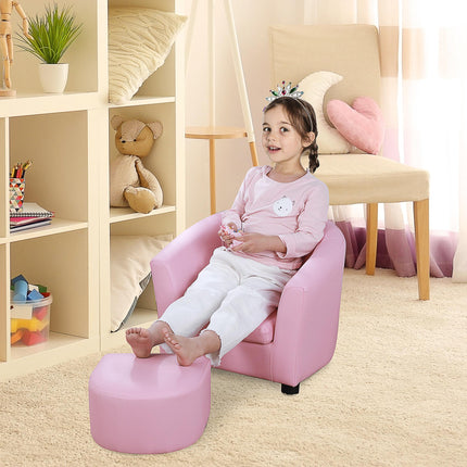 Kids Toddler Sofa and Armchair with Footstool Thick Padding - Pink