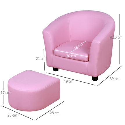 Kids Toddler Sofa and Armchair with Footstool Thick Padding - Pink