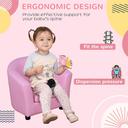 Kids Toddler Sofa and Armchair with Footstool Thick Padding - Pink
