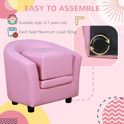 Kids Toddler Sofa and Armchair with Footstool Thick Padding - Pink