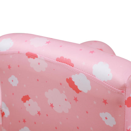 Kids Armchair with Pull-Out Footrest Solid Wood Frame Pink Cloud Design - Pink