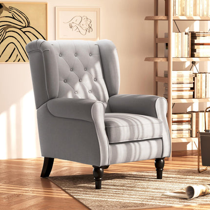 Retro Wingback Accent Chair with Button Tufting - Grey