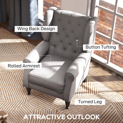 Retro Wingback Accent Chair with Button Tufting - Grey
