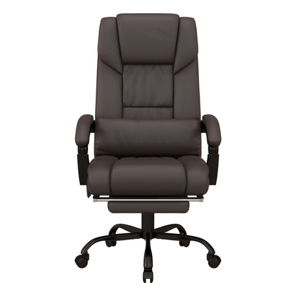6-Point PU Leather Reclining Massage Office Chair with Footrest & Remote - Brown