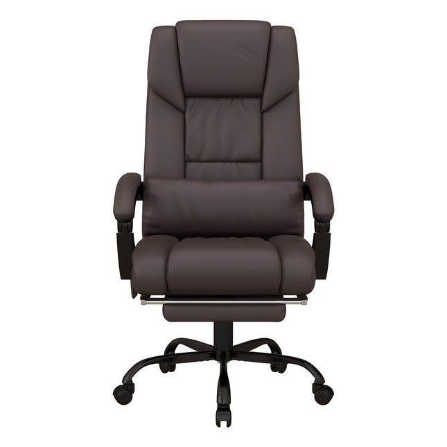 6-Point PU Leather Reclining Massage Office Chair with Footrest & Remote - Brown