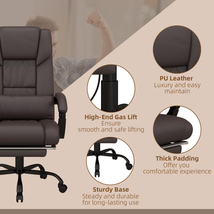 6-Point PU Leather Reclining Massage Office Chair with Footrest & Remote - Brown