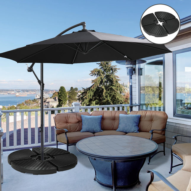 4PC Parasol Bases Water & Sand Filled Patio Umbrella Weights with Handles - Black