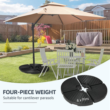 4PC Parasol Bases Water & Sand Filled Patio Umbrella Weights with Handles - Black