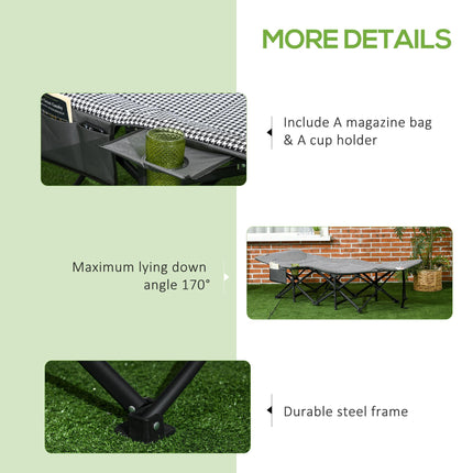 Foldable Padded Sun Lounger with Cup Holder and Carry Bag - Black