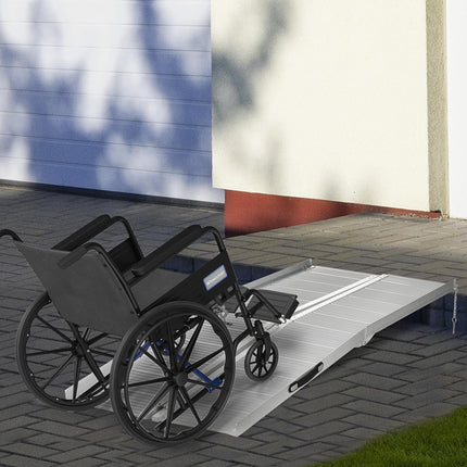 Textured Aluminum Folding Wheelchair Ramp 183x72 cm Portable Threshold Ramp for Scooter Steps - Silver