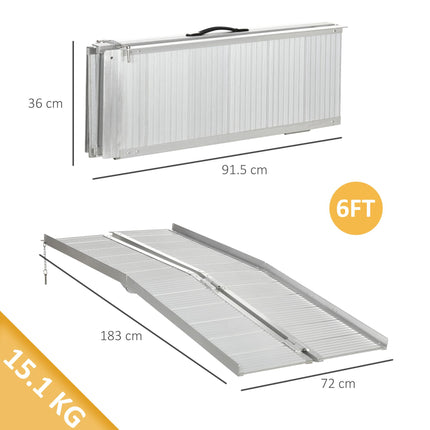 Textured Aluminum Folding Wheelchair Ramp 183x72 cm Portable Threshold Ramp for Scooter Steps - Silver