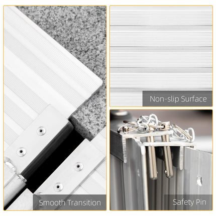 Textured Aluminum Folding Wheelchair Ramp 183x72 cm Portable Threshold Ramp for Scooter Steps - Silver