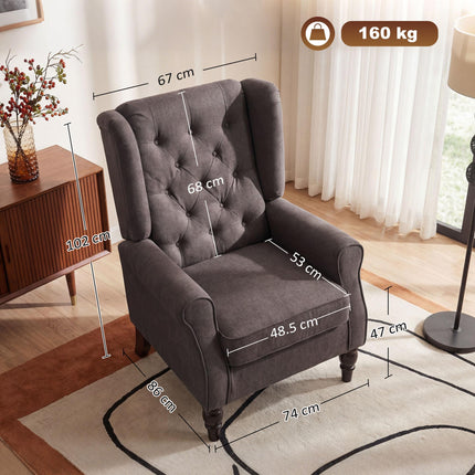Retro Wingback Accent Chair with Padded Seat - Brown