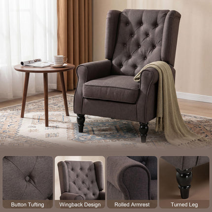 Retro Wingback Accent Chair with Padded Seat - Brown