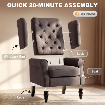 Retro Wingback Accent Chair with Padded Seat - Brown