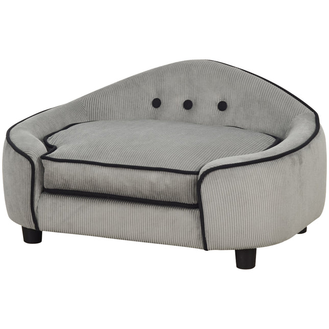 Pet Sofa Dog Bed Couch with Removable Sponge Cushion 66.5x45x35.5 cm - Grey