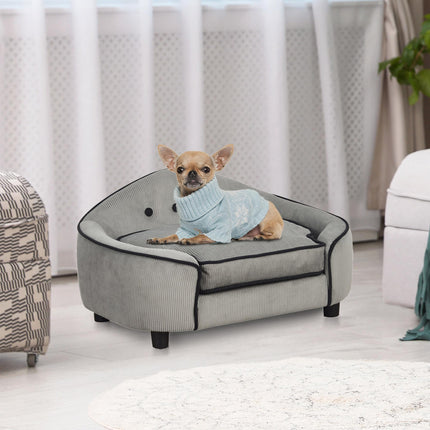 Pet Sofa Dog Bed Couch with Removable Sponge Cushion 66.5x45x35.5 cm - Grey