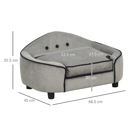 Pet Sofa Dog Bed Couch with Removable Sponge Cushion 66.5x45x35.5 cm - Grey