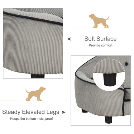 Pet Sofa Dog Bed Couch with Removable Sponge Cushion 66.5x45x35.5 cm - Grey