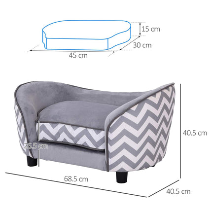 Dog Sofa for XS Dogs with Removable Sponge Cushion - Grey