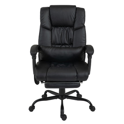 6-Point Electric PU Leather Massage Racing Recliner Chair with Remote, Adjustable Height & Footrest, 5 Wheels - Black