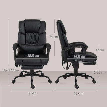 6-Point Electric PU Leather Massage Racing Recliner Chair with Remote, Adjustable Height & Footrest, 5 Wheels - Black
