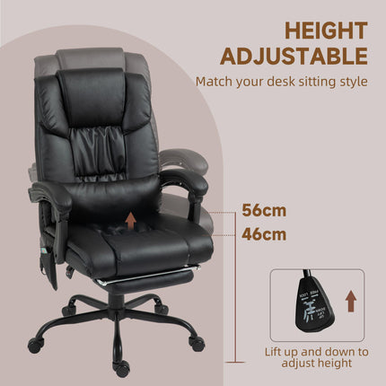 6-Point Electric PU Leather Massage Racing Recliner Chair with Remote, Adjustable Height & Footrest, 5 Wheels - Black