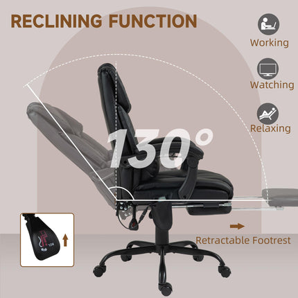 6-Point Electric PU Leather Massage Racing Recliner Chair with Remote, Adjustable Height & Footrest, 5 Wheels - Black