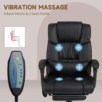 6-Point Electric PU Leather Massage Racing Recliner Chair with Remote, Adjustable Height & Footrest, 5 Wheels - Black
