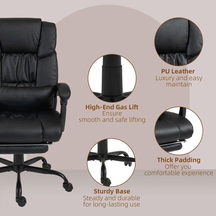 6-Point Electric PU Leather Massage Racing Recliner Chair with Remote, Adjustable Height & Footrest, 5 Wheels - Black