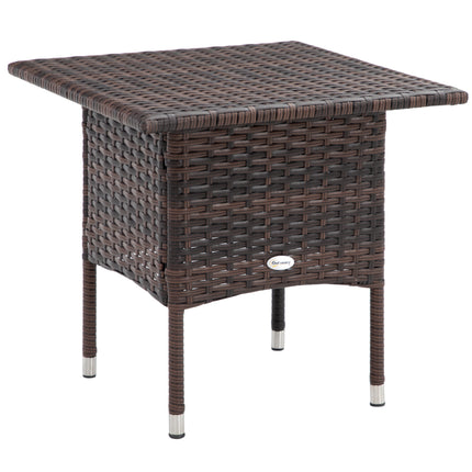 Outdoor Rattan Side Table 50x50cm with Plastic Board - Mixed Brown