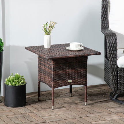 Outdoor Rattan Side Table 50x50cm with Plastic Board - Mixed Brown