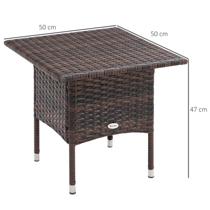 Outdoor Rattan Side Table 50x50cm with Plastic Board - Mixed Brown