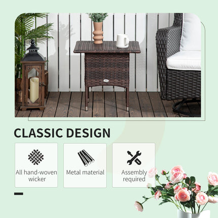 Outdoor Rattan Side Table 50x50cm with Plastic Board - Mixed Brown