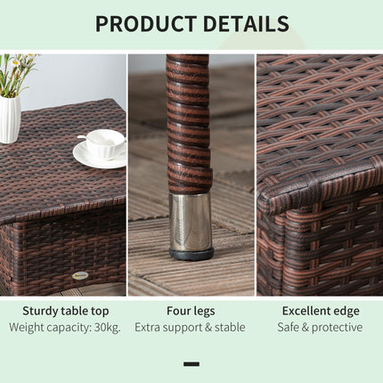 Outdoor Rattan Side Table 50x50cm with Plastic Board - Mixed Brown