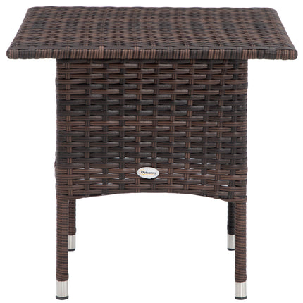 Outdoor Rattan Side Table 50x50cm with Plastic Board - Mixed Brown