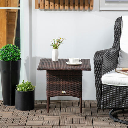 Outdoor Rattan Side Table 50x50cm with Plastic Board - Mixed Brown
