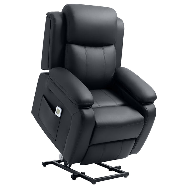Power Lift Recliner Chair with Massage and Remote Control - Black Faux Leather
