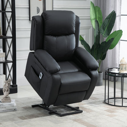Power Lift Recliner Chair with Massage and Remote Control - Black Faux Leather