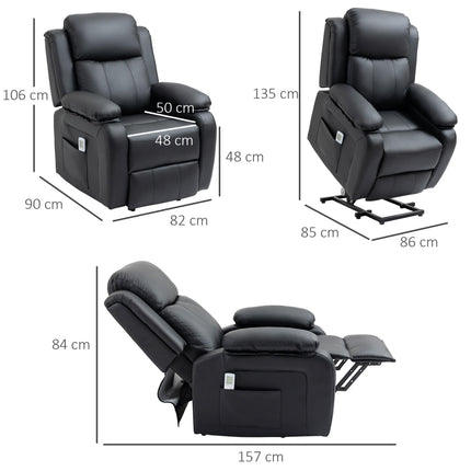 Power Lift Recliner Chair with Massage and Remote Control - Black Faux Leather