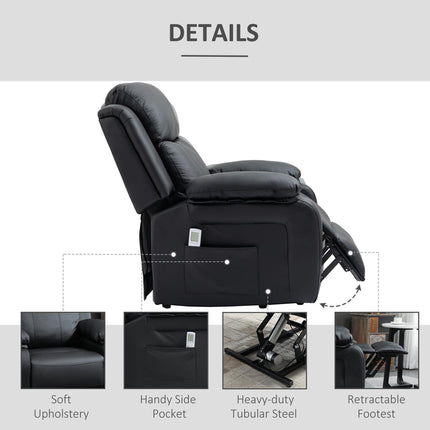 Power Lift Recliner Chair with Massage and Remote Control - Black Faux Leather