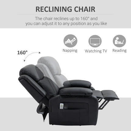 Power Lift Recliner Chair with Massage and Remote Control - Black Faux Leather