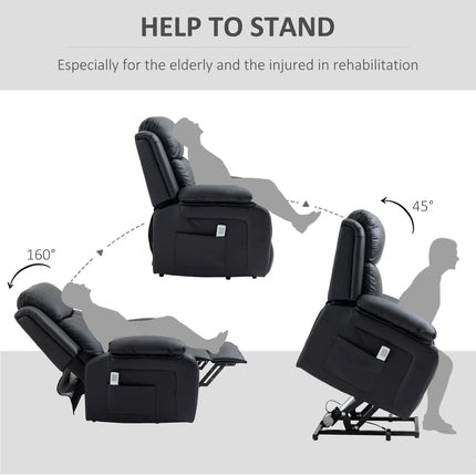 Power Lift Recliner Chair with Massage and Remote Control - Black Faux Leather