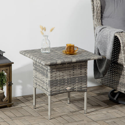 Rattan Side Table with Steel Frame and Plastic Top - Mixed Grey