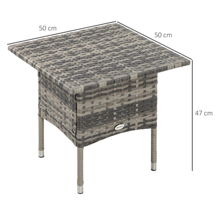 Rattan Side Table with Steel Frame and Plastic Top - Mixed Grey