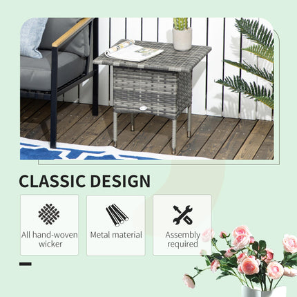 Rattan Side Table with Steel Frame and Plastic Top - Mixed Grey