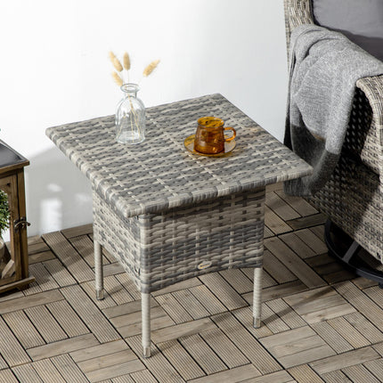 Rattan Side Table with Steel Frame and Plastic Top - Mixed Grey