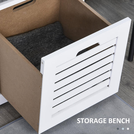 White Storage Bench with 3 Drawers and Removable Grey Cushion - White