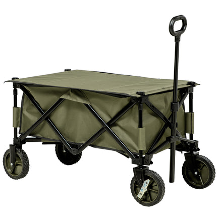 Collapsible Garden Trolley with Steel Frame, Wheels & Adjustable Handle - Green