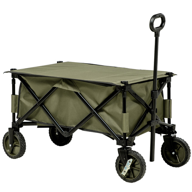 Collapsible Garden Trolley with Steel Frame, Wheels & Adjustable Handle - Green